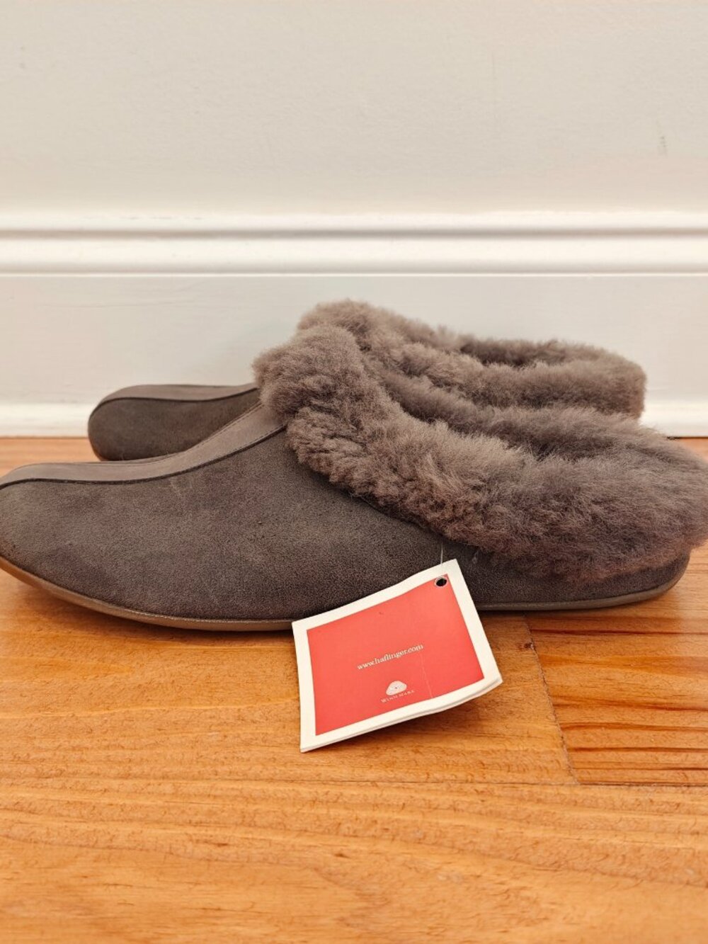 Haflinger Slippers Womens 41 US 10 Gray Suede Wool Shearling Fur Slide NEW